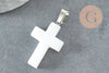 Pendentif croix jade naturel blanc acier inoxydable 29mm,pendentif pierre, support argent, création bijoux pierre, x1 (G1696)