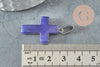 Pendentif croix jade naturel bleu acier inoxydable 29mm,pendentif pierre, support argent, x1 (G0499)