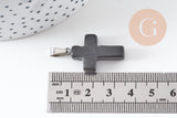 Pendentif croix jade naturel noir acier inoxydable 29mm,pendentif pierre, support argent, création bijoux,jade naturel,l x1 (G5704)