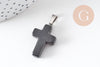 Pendentif croix jade naturel noir acier inoxydable 29mm,pendentif pierre, support argent, création bijoux,jade naturel,l x1 (G5704)