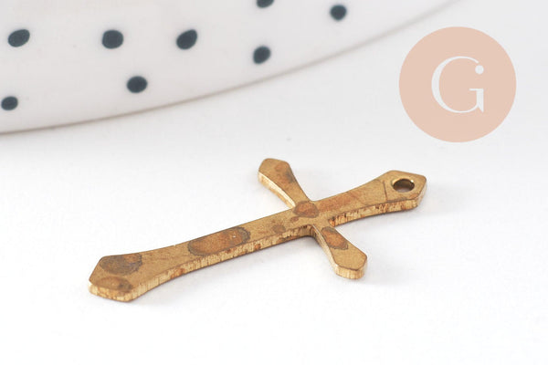 Pendentif croix laiton brut 25mm, x10 (G1503)