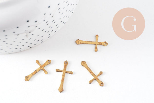 Pendentif croix laiton brut 25mm, x10 (G1503)