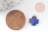 Pendentif croix laiton brut émail bleu 10mm, breloque laiton création bijoux DIY, x10 G3581