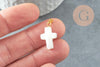 Pendentif croix nacre blanche, pendentif nacre,nacre support doré, pendentif,création bijoux, nacre naturelle, 22mm, x1 G1054