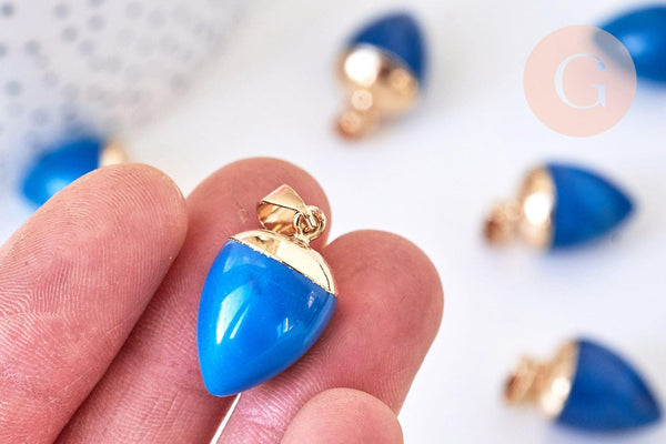 Pendentif d'agate naturelle teintée en bleue 24mm, x1 (G5588)