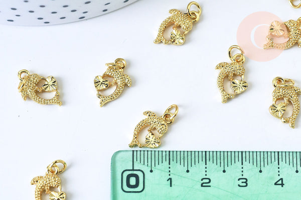 Pendentif dauphin zamac doré 15.5mm,x 5 (G5676)