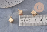 Pendentif dé 6 faces doré 18K et zircons 13.5mm, x1 (G4267)