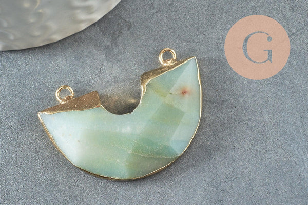 Pendentif demi-cercle amazonite fer doré 41mm, pendentif pierre amazonite naturelle, x1 G0585