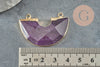 Pendentif demi-cercle améthyste fer doré 41mm,pendentif bijoux,lune améthyste,pendentif pierre améthyste naturelle, x1 G2331