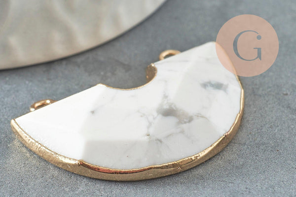 Pendentif demi-cercle howlite naturel fer doré 41mm,pendentif bijoux pierrenaturelle, création bijoux, x1 G1388