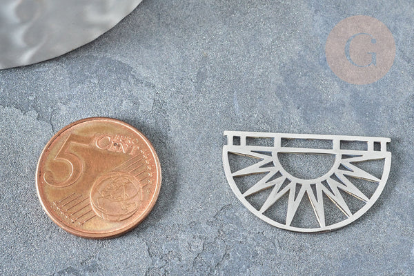 Pendentif demi-cercle soleil acier inoxydable argenté 17.5mm, création bijoux acier inoxydable platine, x1 G7666