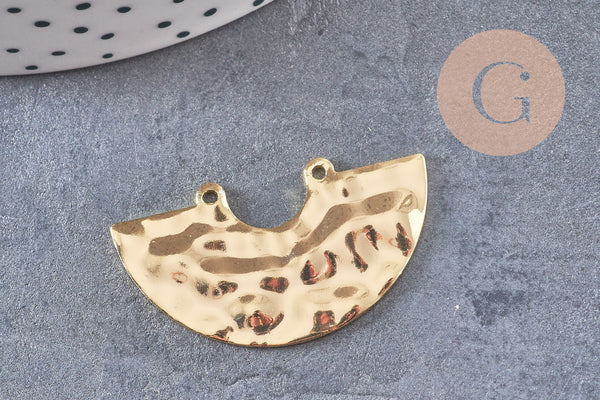 Pendentif demi-cercle texturé laiton doré 18K 20mm, un pendentif doré pour création bijoux, x1 (G6261)