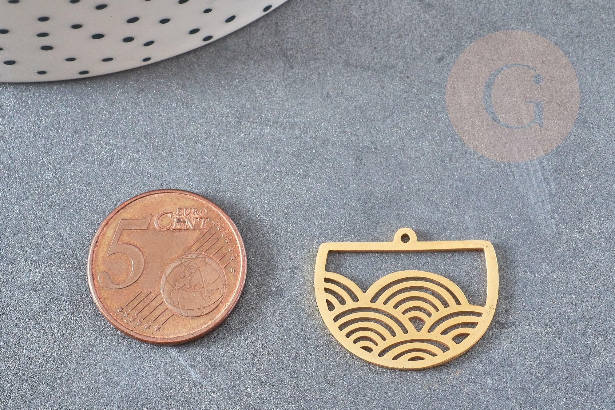 Pendentif demi-cercle vagues acier 201 inoxydable doré 24mm, création bijoux japon, x1 G6121