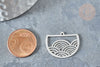 Pendentif demi-cercle vagues argenté acier inoxydable 24mm, création bijoux acier inoxydable, x1 G7608