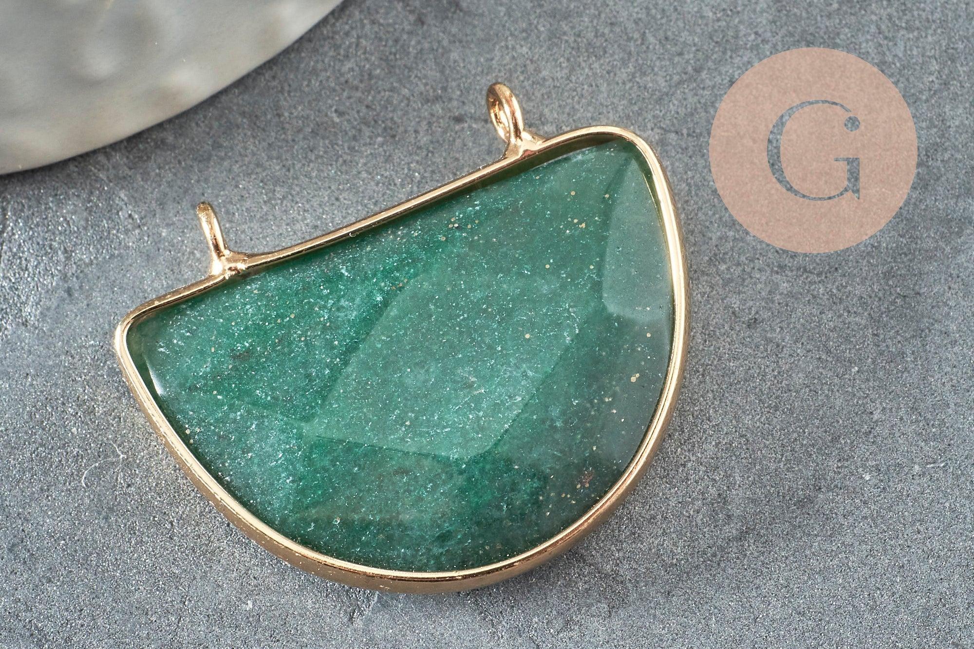 Pendentif demi-lune aventurine naturelle laiton doré 32mm,creation bijou pierre naturelle, x1 G0762