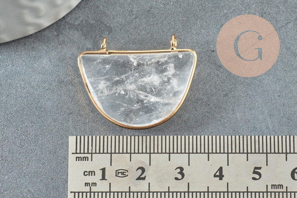 Pendentif demi-lune cristal de roche naturel 32mm,creation bijou,pendentif pierre naturelle, cristal naturel, x1 G0855