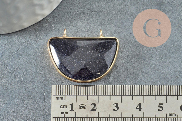Pendentif demi-lune goldstone de synthèse laiton doré 32mm,creation pierre soleil, x1 G0729