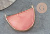 Pendentif demi-lune jade naturel teinté rose laiton doré 32mm, x1 (G1535)