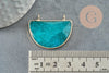 Pendentif demi-lune jade naturel teinté turquoise laiton doré 32mm, x1 (G1167)