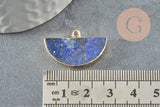 Pendentif demi-lune lapis lazuli naturel fer doré 27mm, x1 (G3941)