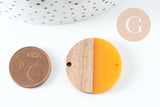 Pendentif disque bois résine jaune 28.5mm, x5 (G5128)