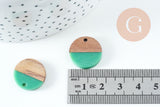 Pendentif disque bois résine verte 18mm, x5 G0329