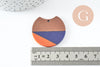 Pendentif disque en bois de noyer résine bleus et orange 37mm, x2 (G9849)