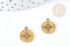 Pendentif dond plat étoile acier doré 304 inoxydable 14mm, x1 (G8723)