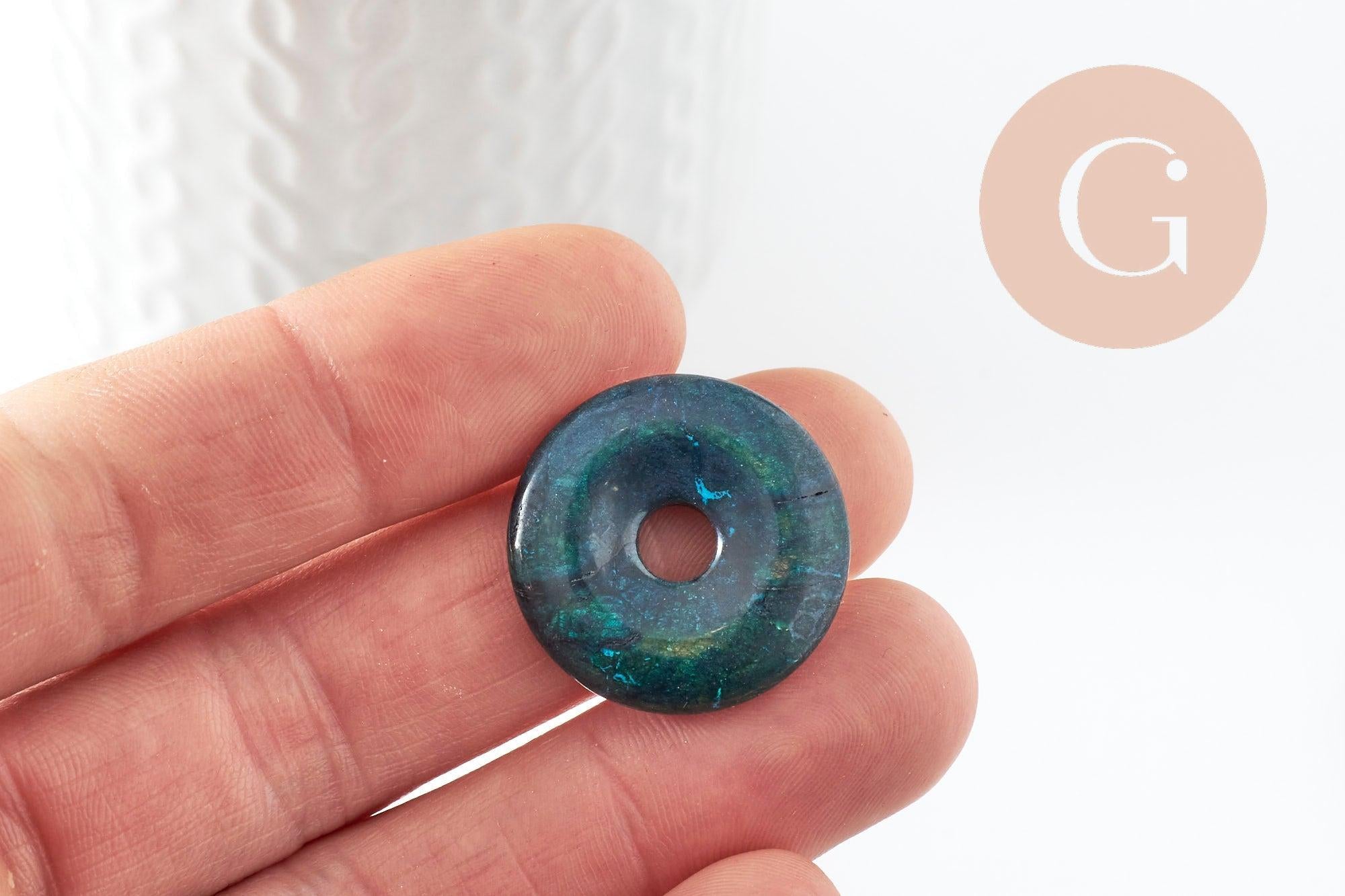 Pendentif donut Quartz vert naturel teinté 25mm, x1 (G3984)