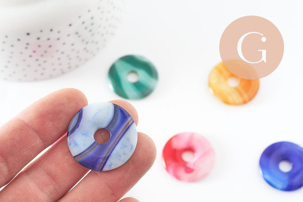 Pendentif donut agate naturelle teintée 30mm,pendentif bijoux pierre agate naturelle, x1 (G3981)