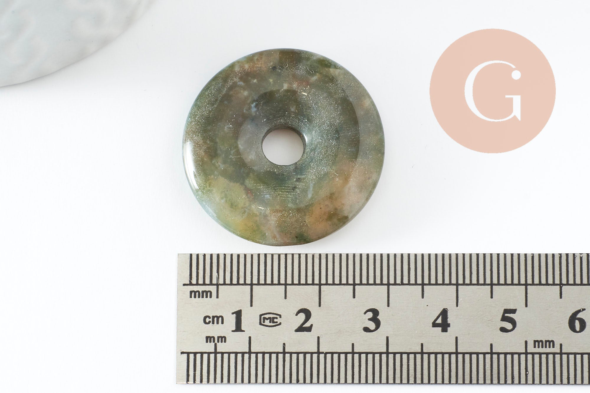Pendentif donut agate verte mousse naturelle 30mm, x1 (G3983)