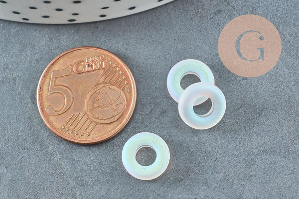 Pendentif donut disque verre blanc irisé 10x3mm,x10 (G6380)