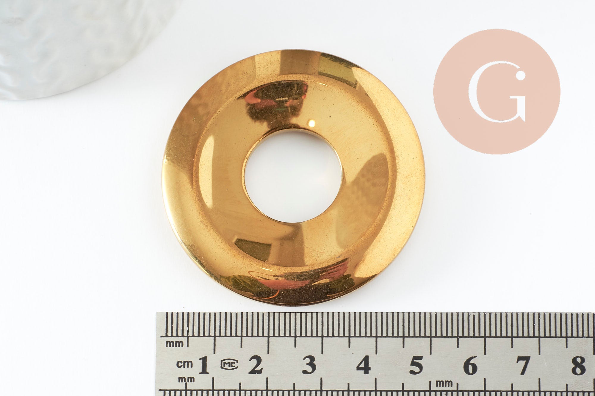 Pendentif donut hématite dorée de synthèse, x1 (G3680)