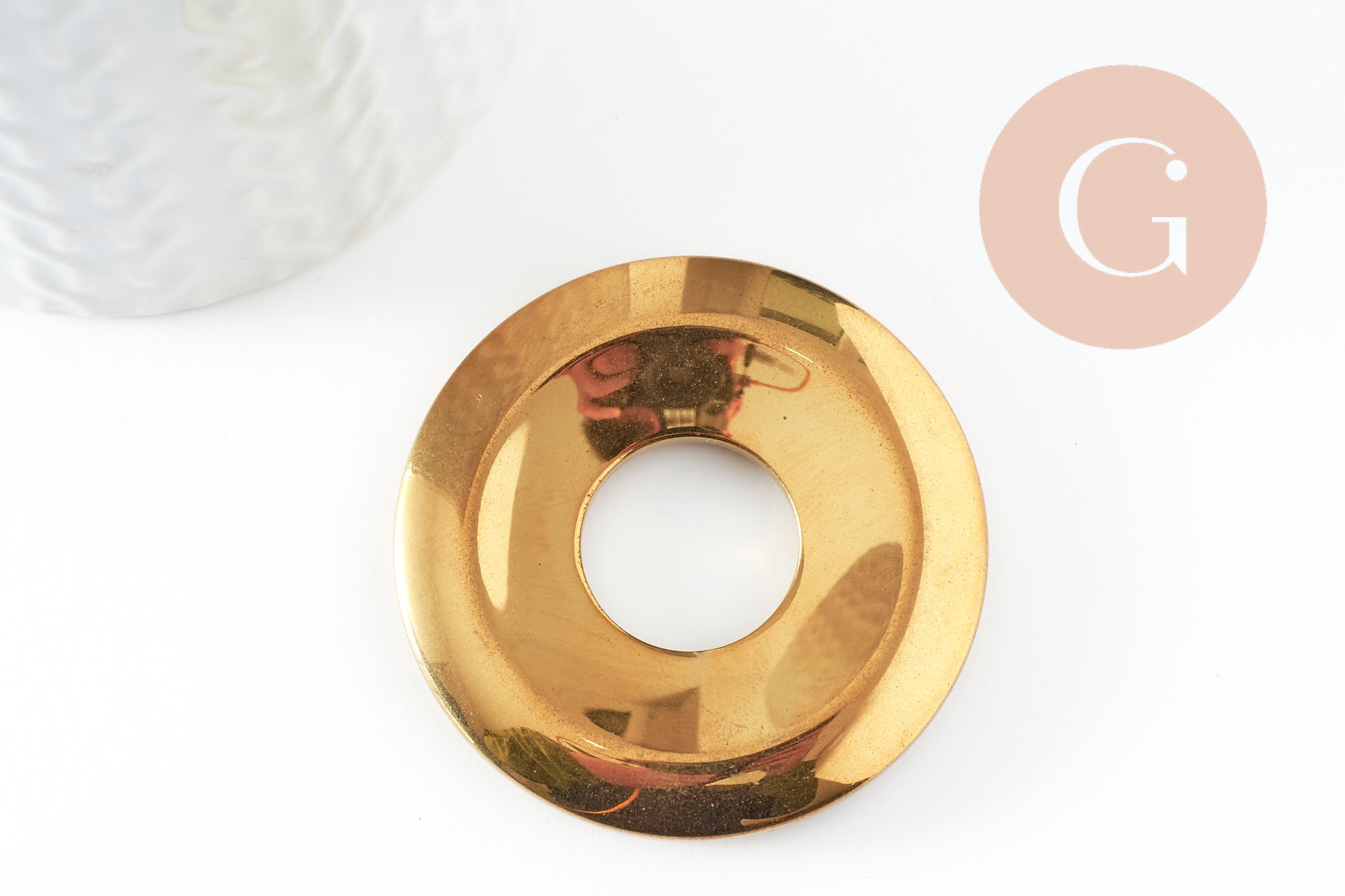 Pendentif donut hématite dorée de synthèse, x1 (G3680)