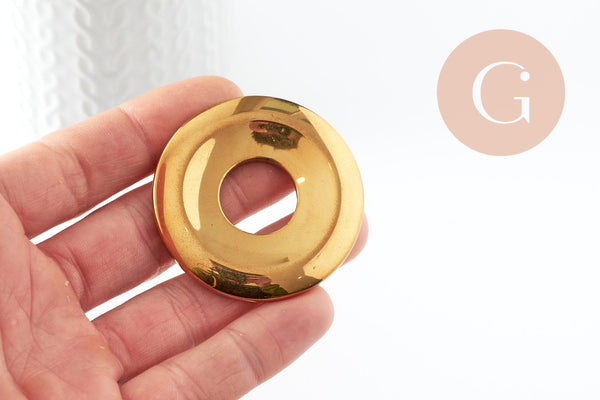 Pendentif donut hématite dorée non magnétique ,création bijoux pierre, x1 (G3680)