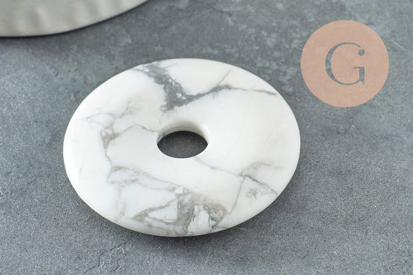 Pendentif donut howlite blanche marbrée,pendentif bijoux pierre, howlite naturelle,39-40mm, x1 (G4367)