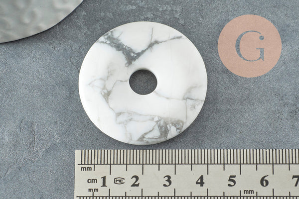 Pendentif donut howlite blanche marbrée,pendentif bijoux pierre, howlite naturelle,39-40mm, x1 (G4367)