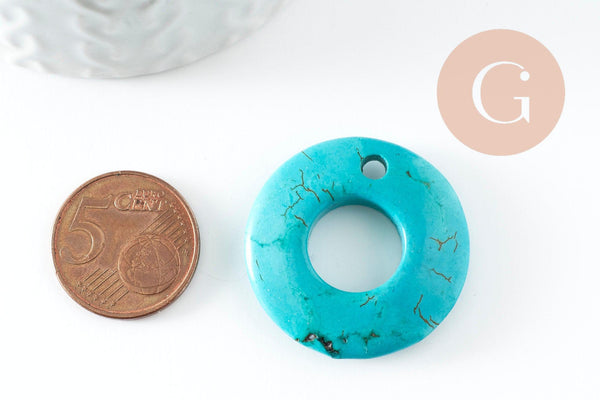 Pendentif donut howlite turquoise,pendentif bijoux pierre, howlite naturelle,30mm, x1 (G3982)