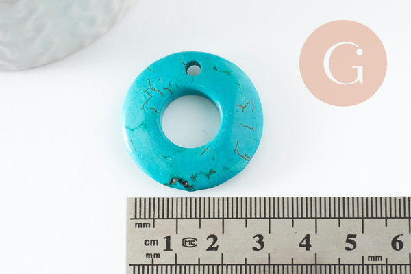 Pendentif donut howlite turquoise,pendentif bijoux pierre, howlite naturelle,30mm, x1 (G3982)