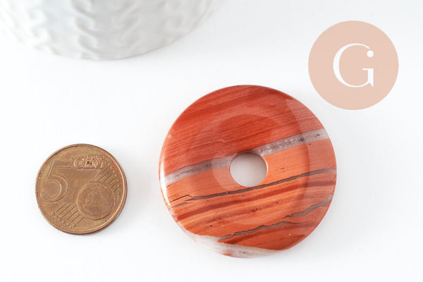 Pendentif donut jaspe rouge 40mm,un pendentif en jaspe naturel pour création bijou pierre naturelle, x1 (G3201)