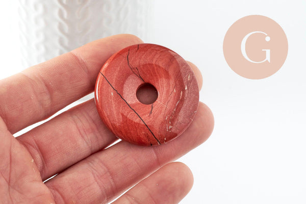 Pendentif donut jaspe rouge 40mm,un pendentif en jaspe naturel pour création bijou pierre naturelle, x1 (G3201)