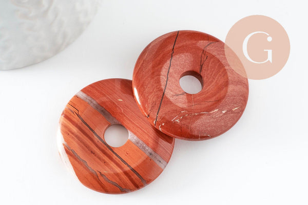 Pendentif donut jaspe rouge 40mm,un pendentif en jaspe naturel pour création bijou pierre naturelle, x1 (G3201)