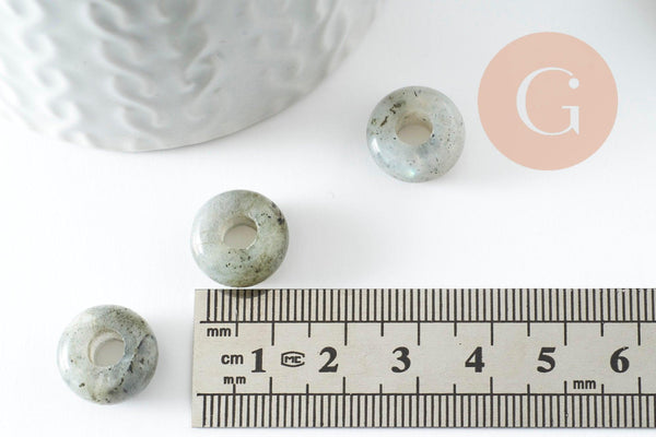 Pendentif donut labradorite naturelle 14mm pour création de bijou en pierre, pendentif pierre cercle, x2 (G5927)