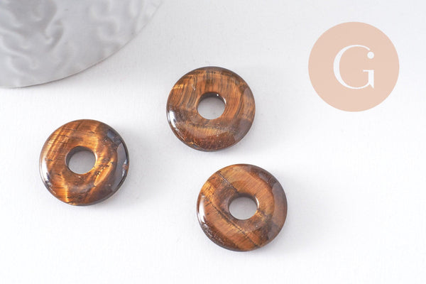 Pendentif donut oeil de tigre naturel 20mm, x1 (G10349)
