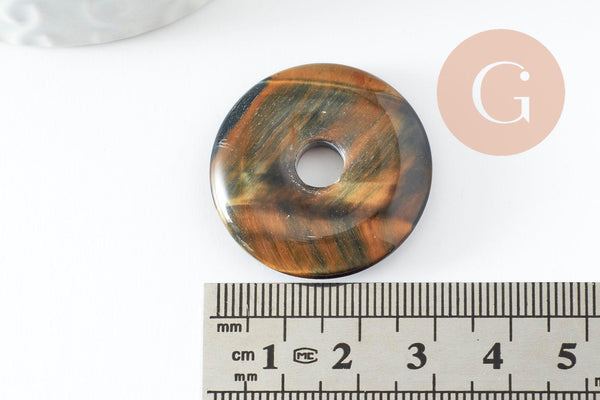 Pendentif donut oeil de tigre naturel 30mm, x1 (G4492)
