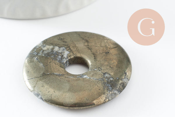 Pendentif donut pyrite grise, fournitures créatives, pendentif cercle, pyrite naturelle,pierre naturelle,création bijoux,40x6mm, x1 (G4491)