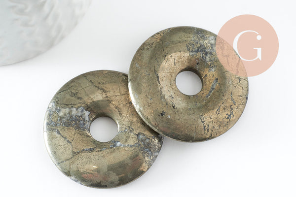 Pendentif donut pyrite grise, fournitures créatives, pendentif cercle, pyrite naturelle,pierre naturelle,création bijoux,40x6mm, x1 (G4491)