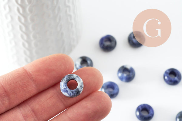 Pendentif donut sodalite,pendentif sodalite naturelle, pendentif pierre cercle,14mm, x2 (G3412)