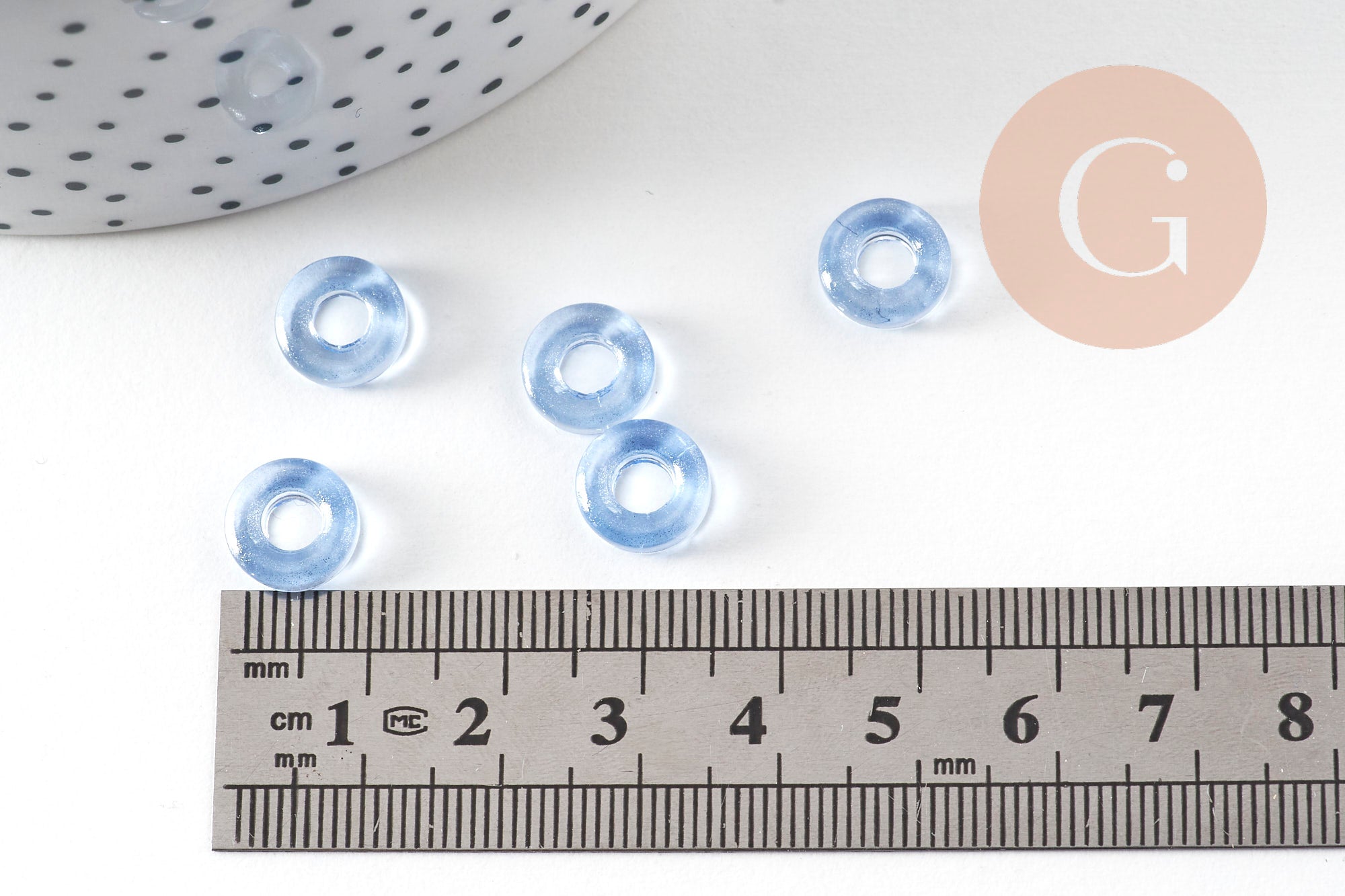 Pendentif donut verre bleu 10x3mm, x 10 (3.3g) (G3668)