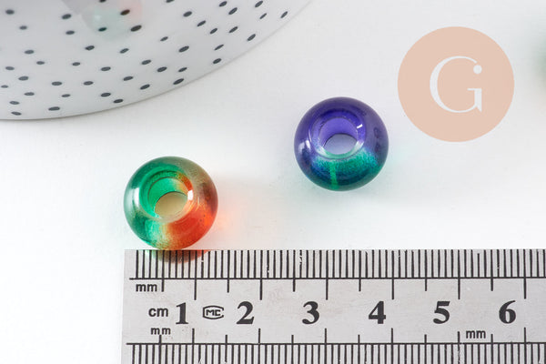 Pendentif donut verre multicolore, un pendentif rond verre pour vos créations de bijoux,15x10mm, x 2 (G3276)